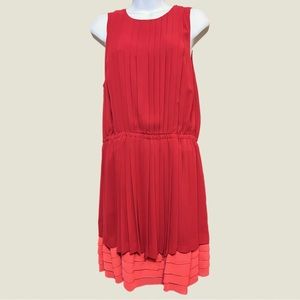 INC International Concepts Sleeveless Red & Coral Pleated MIDI Dress Size L.